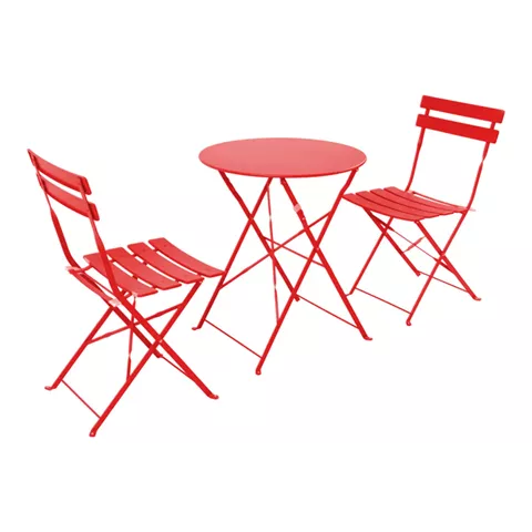 Bistro pakoworld 3 pcs metal folding dining table in red shade D60x71cm