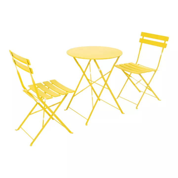 Bistro pakoworld 3 pcs metal folding dining table in yellow shade D60x71cm