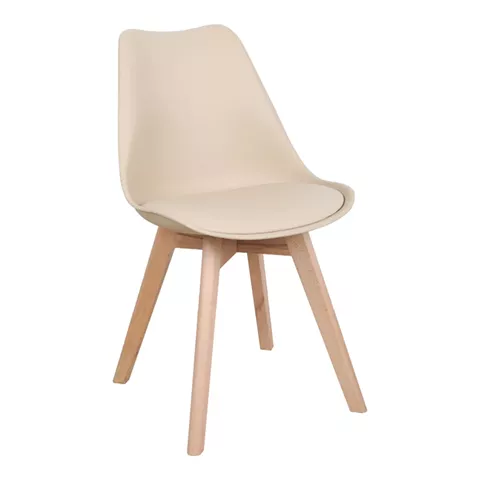 Gaston chair pakoworld PP-PU taupe color - natural leg 58x47x85cm