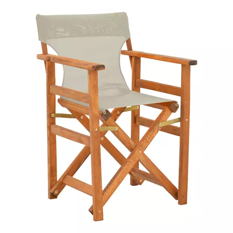 Kompa pakoworld director's chair, solid beech wood, walnut - Nexus grey-beige fabric