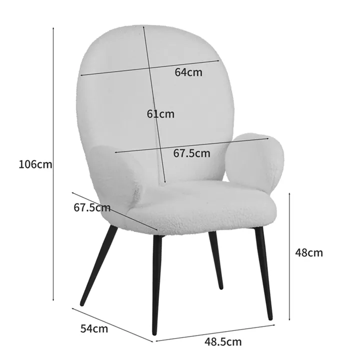 Armchair with footstool Qarar pakoworld boucle fabric in white shade with black metal legs 67.5x67.5x106cm