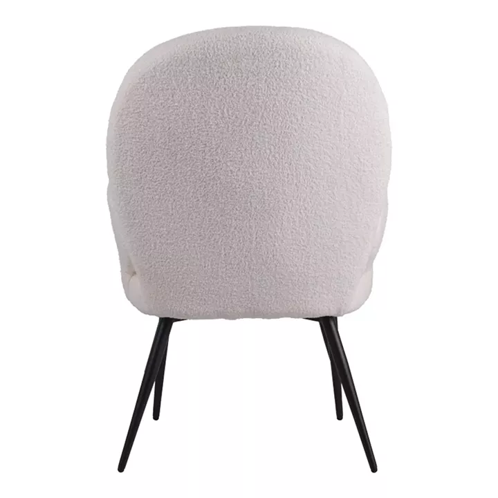 Armchair with footstool Qarar pakoworld boucle fabric in white shade with black metal legs 67.5x67.5x106cm