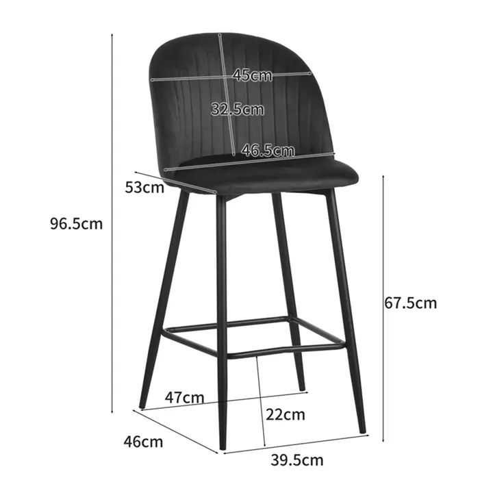 Barow bar stool pakoworld velvet in rotten apple shade with black metal legs 53x46.5x96.5