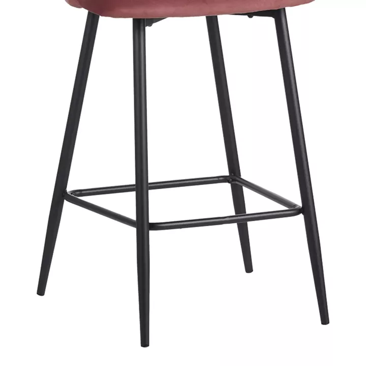 Barow bar stool pakoworld velvet in rotten apple shade with black metal legs 53x46.5x96.5