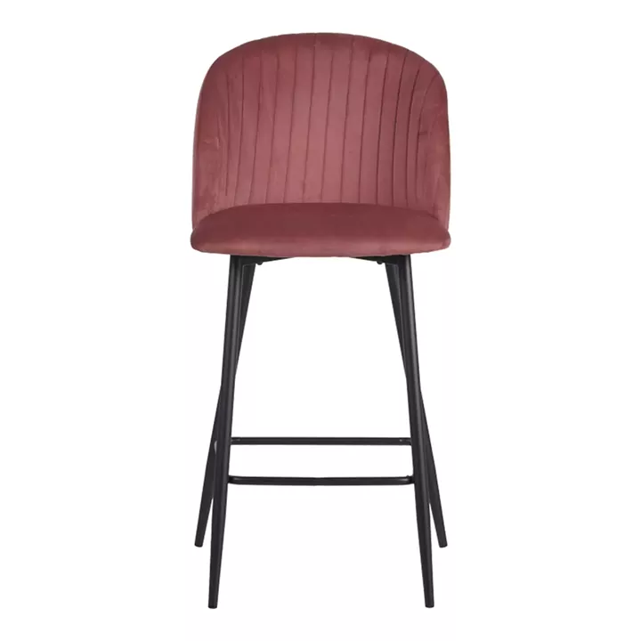 Barow bar stool pakoworld velvet in rotten apple shade with black metal legs 53x46.5x96.5