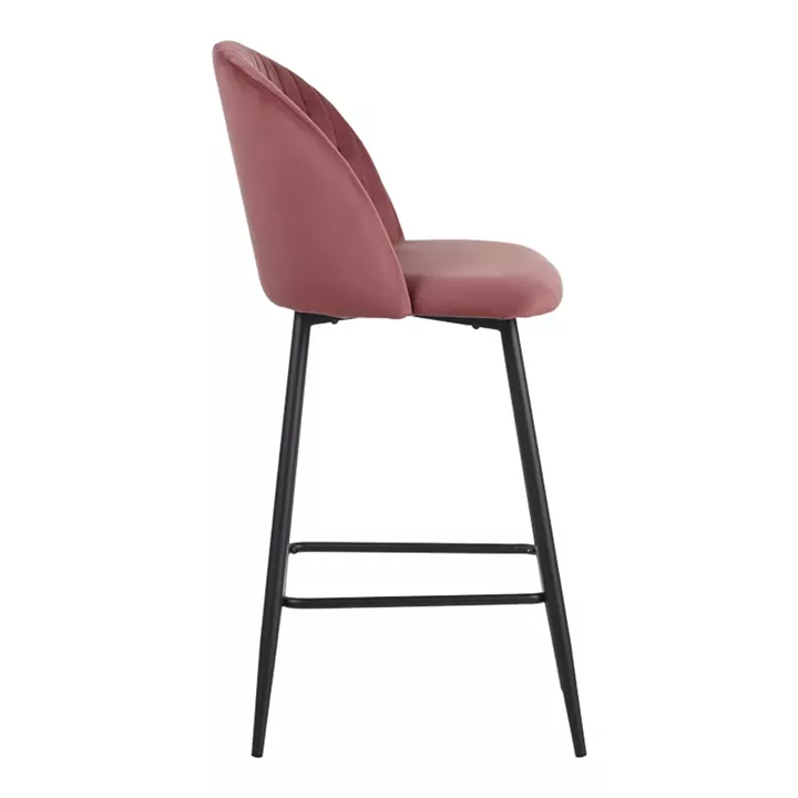 Barow bar stool pakoworld velvet in rotten apple shade with black metal legs 53x46.5x96.5