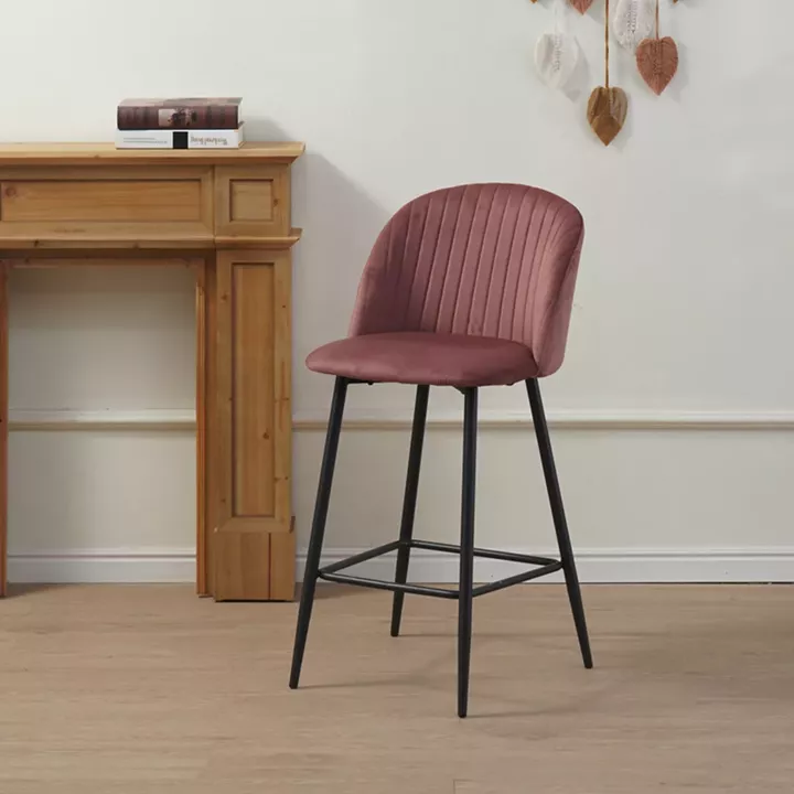 Barow bar stool pakoworld velvet in rotten apple shade with black metal legs 53x46.5x96.5