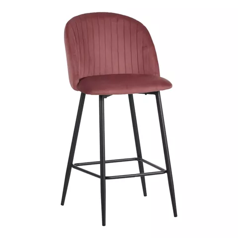 Barow bar stool pakoworld velvet in rotten apple shade with black metal legs 53x46.5x96.5