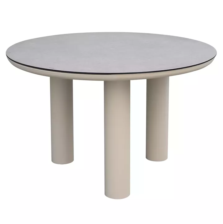 ALUMINUM ROUND TABLE DOSUN HM6201.02 CREAM WHITE FRAME-3D PRINTED GLASS TOP WITH CERAMIC LOOK Φ120cm.
