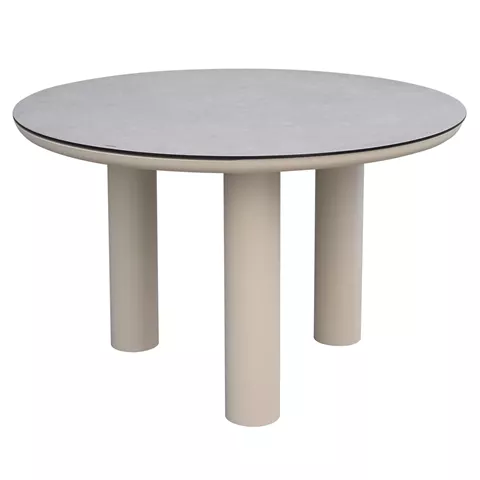 ALUMINUM ROUND TABLE DOSUN HM6201.02 CREAM WHITE FRAME-3D PRINTED GLASS TOP WITH CERAMIC LOOK Φ120cm.