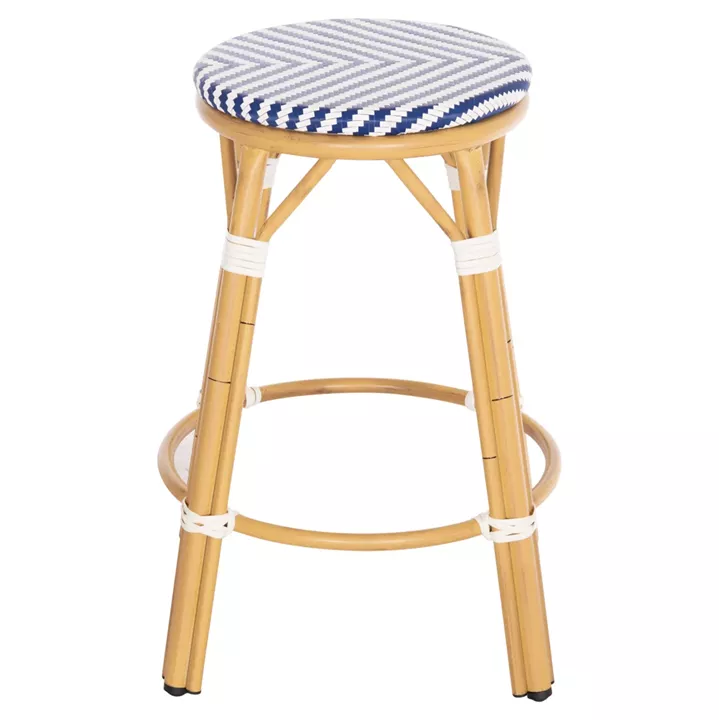 ALUMINUM MEDIUM HEIGHT BAR STOOL CHINO HM6286.05 BAMBOO LOOK & TEXTILENE IN BLUE 43x43x65Hcm.