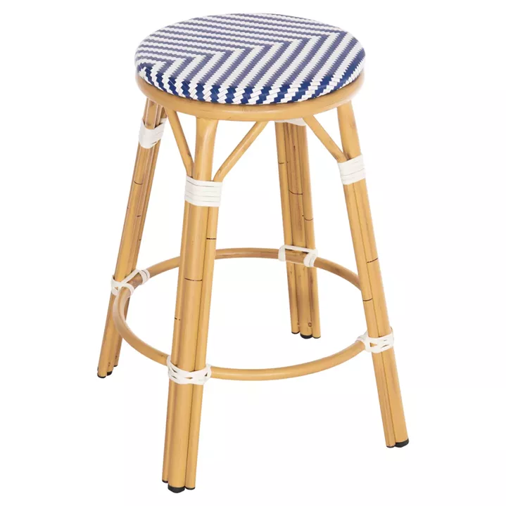ALUMINUM MEDIUM HEIGHT BAR STOOL CHINO HM6286.05 BAMBOO LOOK & TEXTILENE IN BLUE 43x43x65Hcm.