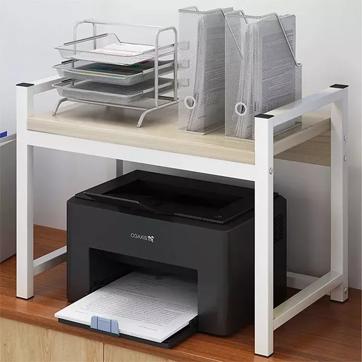 Floor shelf unit Cadia pakoworld metallic in white-natural color 53x35x44cm