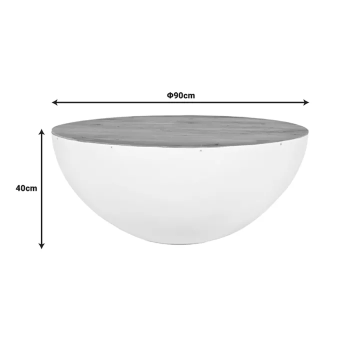 Coffee table Coffelty Inart white metal-solid acacia wood D90x40cm