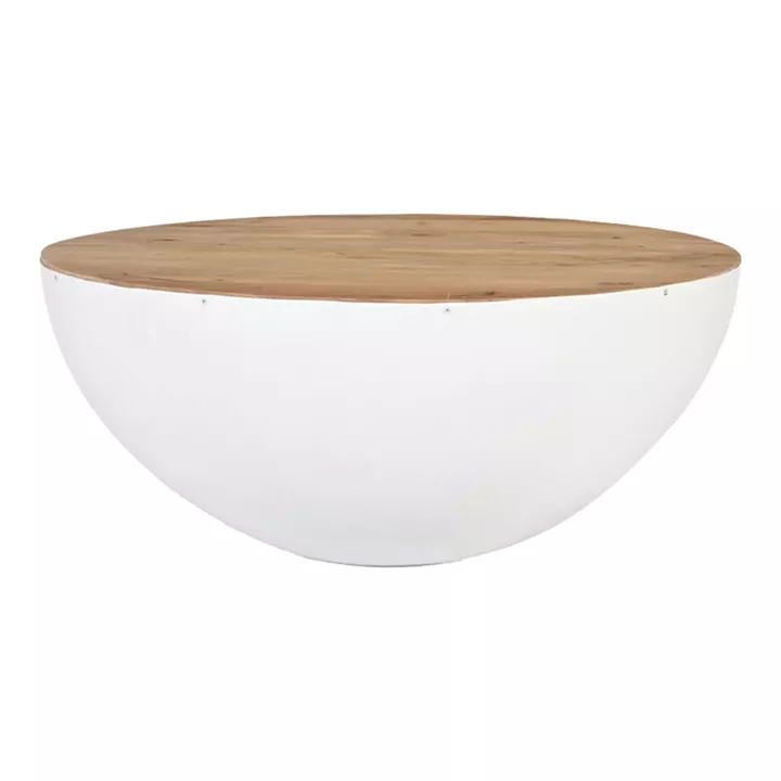 Coffee table Coffelty Inart white metal-solid acacia wood D90x40cm