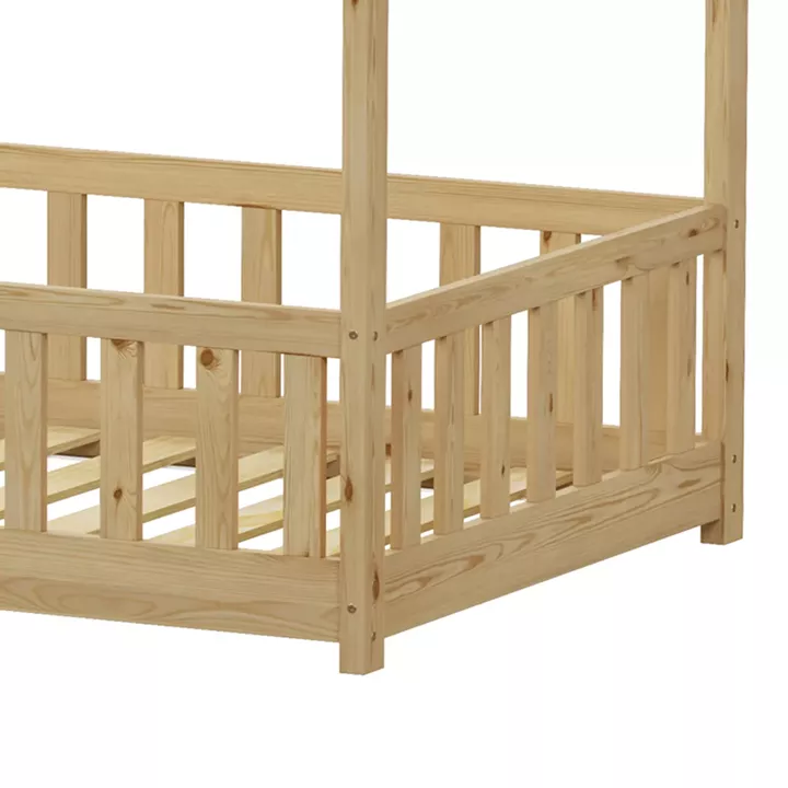 Montessori-style Callan children's bed with rails pakoworld pine wood in natural color 90x190cm