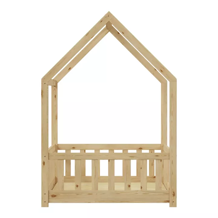 Montessori-style Callan children's bed with rails pakoworld pine wood in natural color 90x190cm