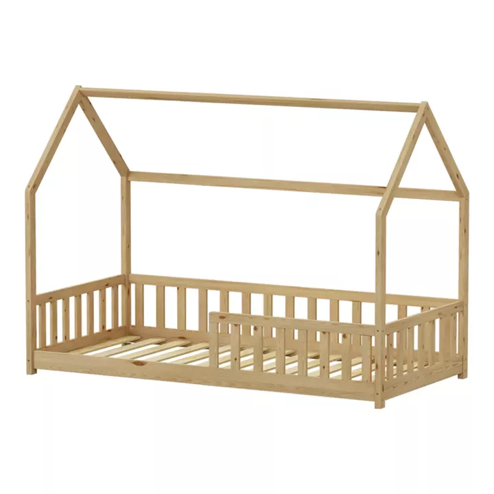 Montessori-style Callan children's bed with rails pakoworld pine wood in natural color 90x190cm