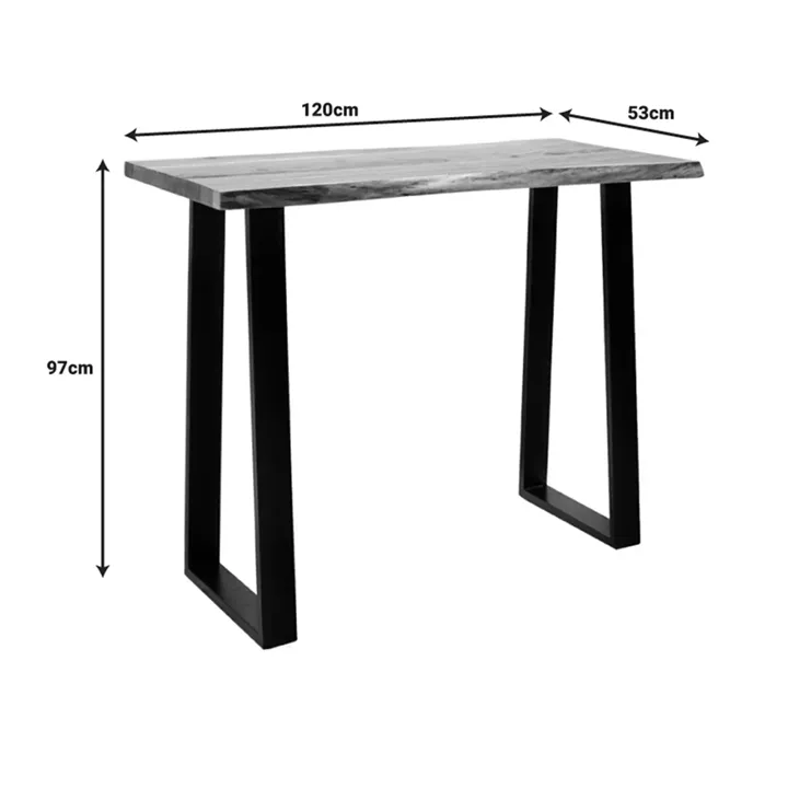 Bar table Miles pakoworld solid acacia wood 3.7-4cm in natural shade with black metal legs 120x53x97cm
