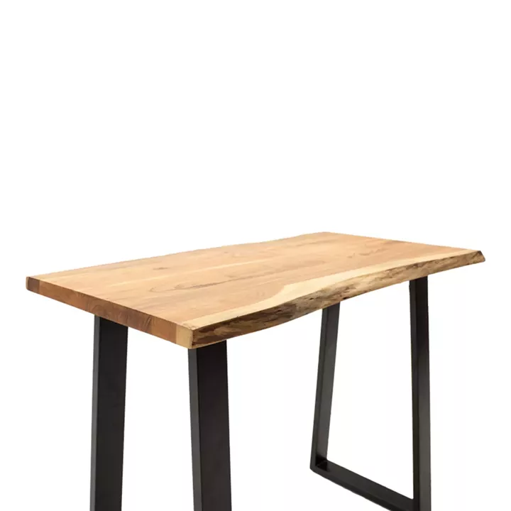 Bar table Miles pakoworld solid acacia wood 3.7-4cm in natural shade with black metal legs 120x53x97cm