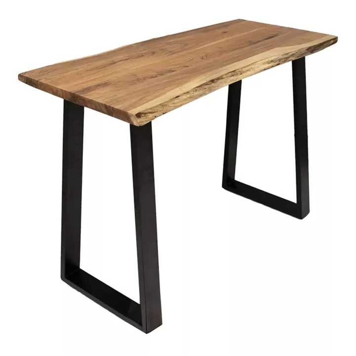 Bar table Miles pakoworld solid acacia wood 3.7-4cm in natural shade with black metal legs 120x53x97cm