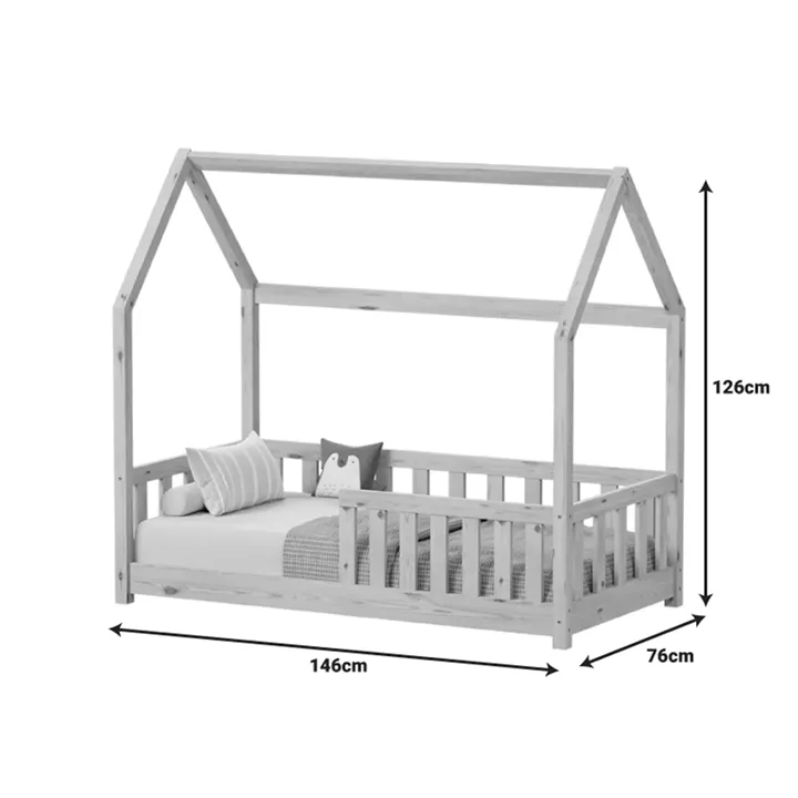 Bambie children's bed with railing Montessori type pakoworld pine wood in natural shade 70x140cm