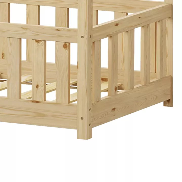 Bambie children's bed with railing Montessori type pakoworld pine wood in natural shade 70x140cm