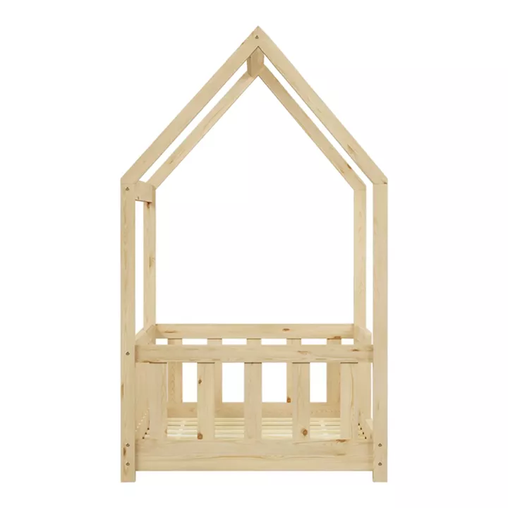 Bambie children's bed with railing Montessori type pakoworld pine wood in natural shade 70x140cm