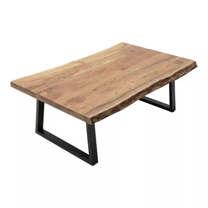 Miles Slim pakoworld table solid acacia wood in natural shade with black metal legs 115x60x45cm