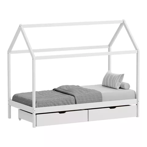 Children's bed Mellin Montessori type with 2 drawers pakoworld pine wood in white shade 90x190cm