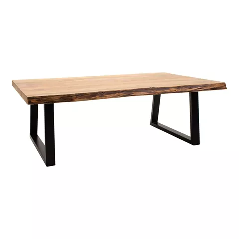 Miles pakoworld table solid acacia wood thickness 3.7-4cm in natural shade with black metal legs 115x60x45cm
