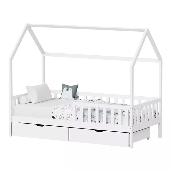 Montessori style Piccolo children's bed with storage space pakoworld white shade pine wood 90x190cm