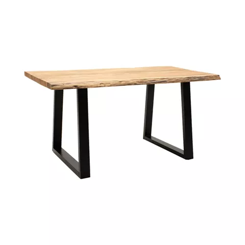 Miles pakoworld table solid acacia wood thickness 3.7-4cm in natural shade with black metal legs 140x80x76cm