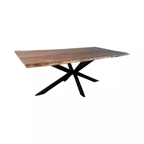 Miles pakoworld table solid acacia wood thickness 3.7-4cm in natural shade with black metal legs 180x90x76cm
