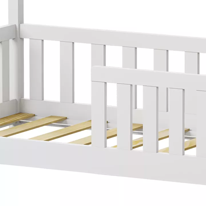 Παιδικό κρεβάτι Bambie με κιγκλίδωμα τ.Montessori pakoworld ξύλο πεύκου σε λευκή απόχρωση 70x140εκ