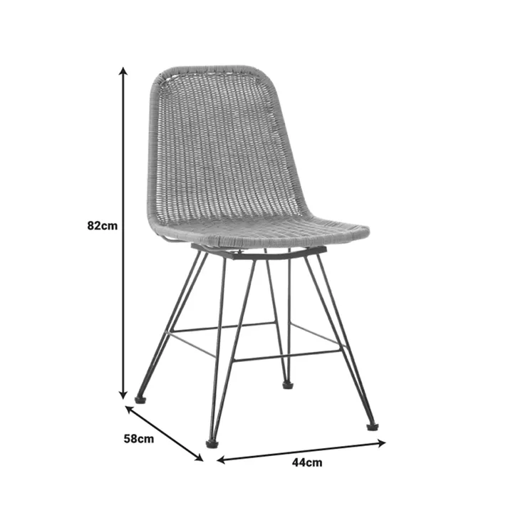 Pamela pakoworld pe rattan chair in natural shade and black metal legs 44x58x82cm