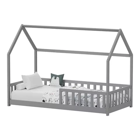 Montessori-style Callan children's bed with rails pakoworld pine wood in grey color 90x190cm