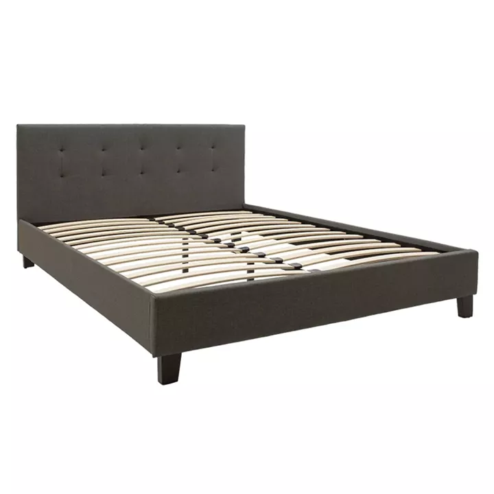 Double bed Mago pakoworld in dark grey fabric 150x200cm