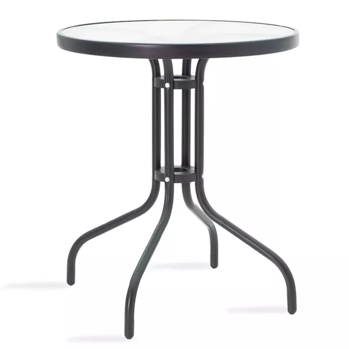 Watson-Tade pakoworld dining table set of 3 pieces black metal-glass D60x70cm