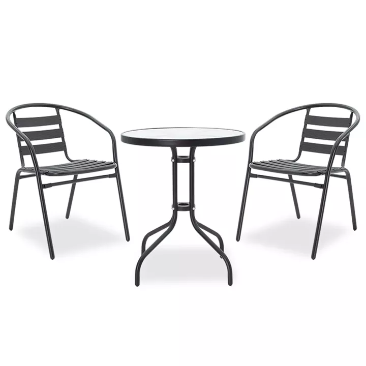 Watson-Tade pakoworld dining table set of 3 pieces black metal-glass D60x70cm