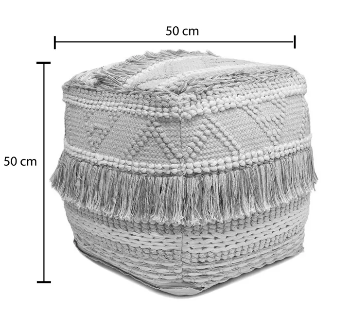 Scauni Inart cotton pouf in white-beige shade 50x50x50cm