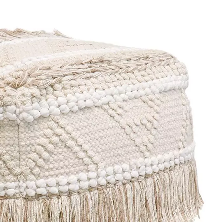 Scauni Inart cotton pouf in white-beige shade 50x50x50cm