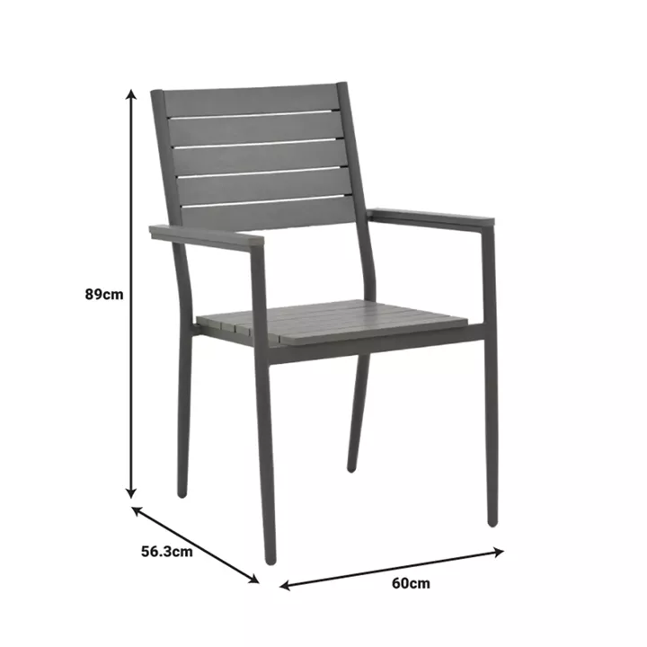 Dining table Nares-Uplift set of 5 pakoworld anthracite aluminum and plywood in natural color 140x80x72.5cm