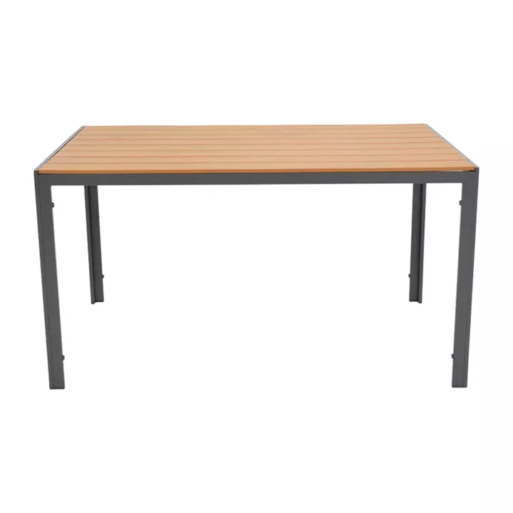 Dining table Nares-Uplift set of 5 pakoworld anthracite aluminum and plywood in natural color 140x80x72.5cm