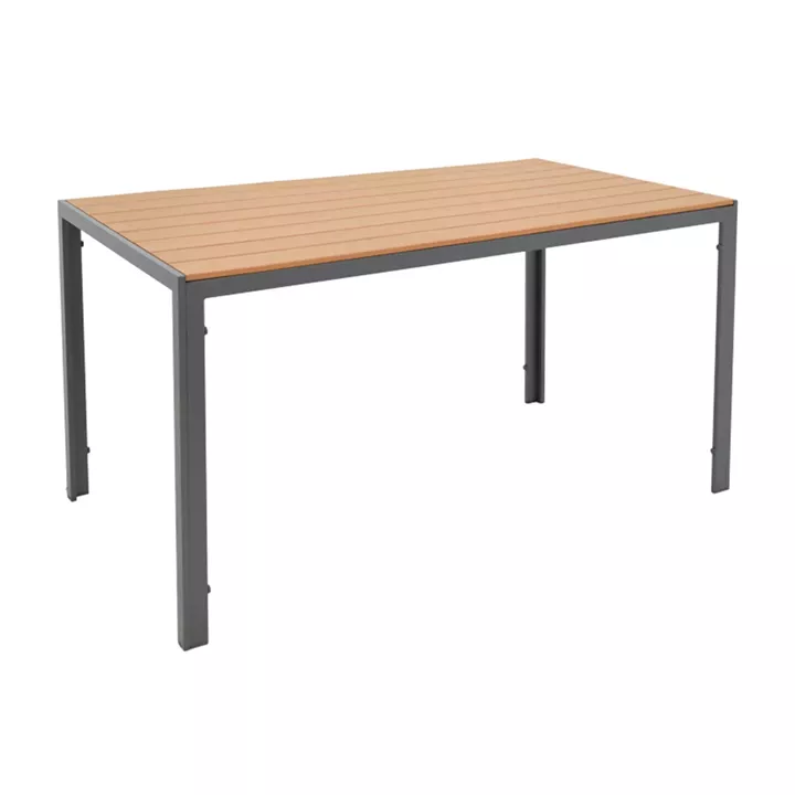 Dining table Nares-Uplift set of 5 pakoworld anthracite aluminum and plywood in natural color 140x80x72.5cm