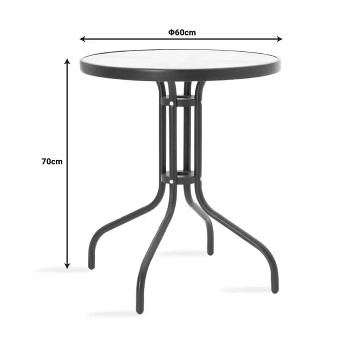 Watson-Sussie pakoworld dining table set of 3 pieces black metal-glass D60x70cm