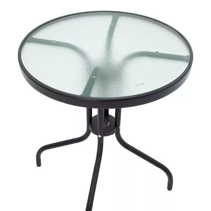 Watson-Sussie pakoworld dining table set of 3 pieces black metal-glass D60x70cm