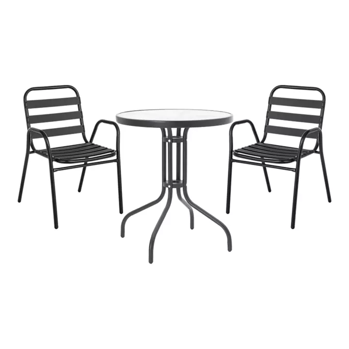 Watson-Sussie pakoworld dining table set of 3 pieces black metal-glass D60x70cm