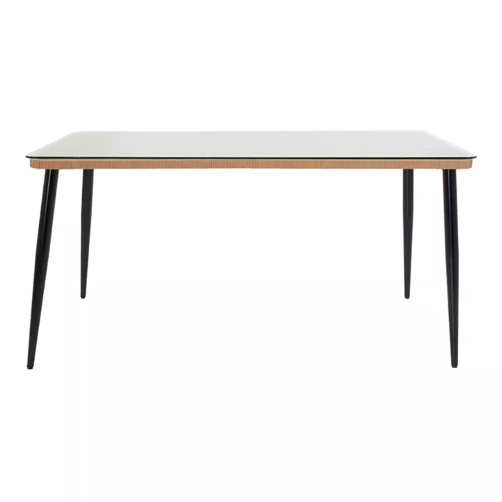 Dining table Naoki-Tanish set of 7 pieces pakoworld metal black-pe natural-glass 160x90x78cm