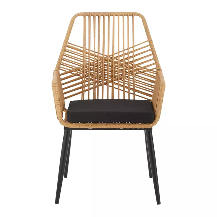 Τραπεζαρία Naoki-Tanish σετ 5 τεμ pakoworld γυάλινο- pe rattan σε φυσική απόχρωση με μαυρα πόδια 140x80x78εκ